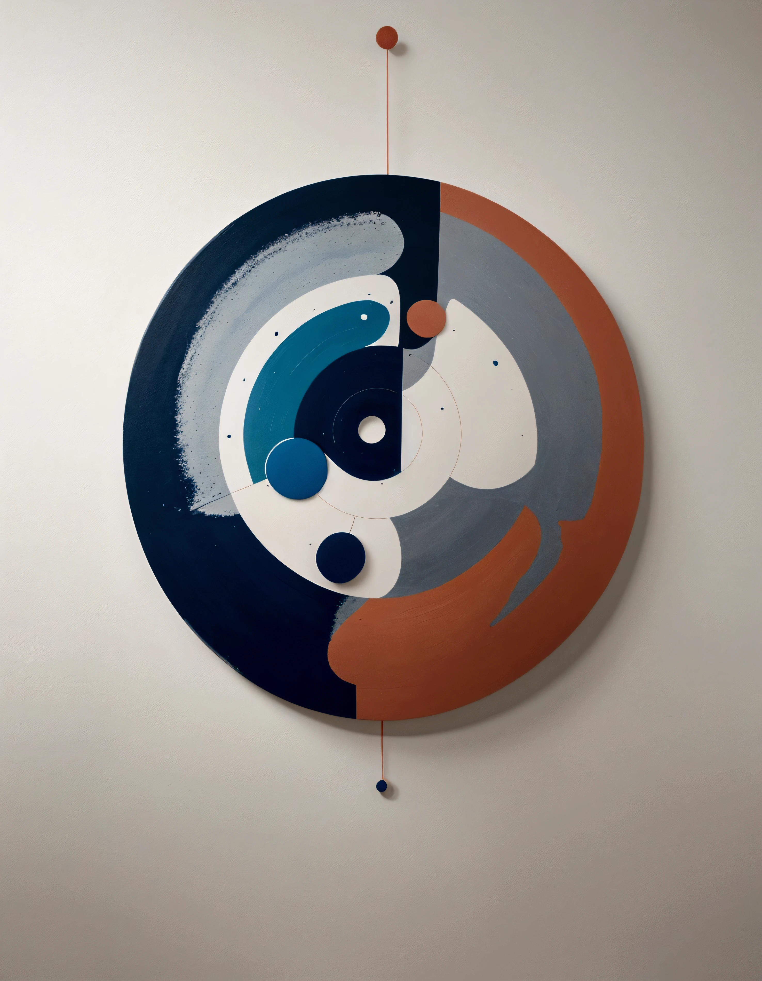 modern abstract painting, grey, blue, salmon color, Round asymmetrical abstract graphics, harmonious colors, major, high quality, Brushstrokes, balanced composition