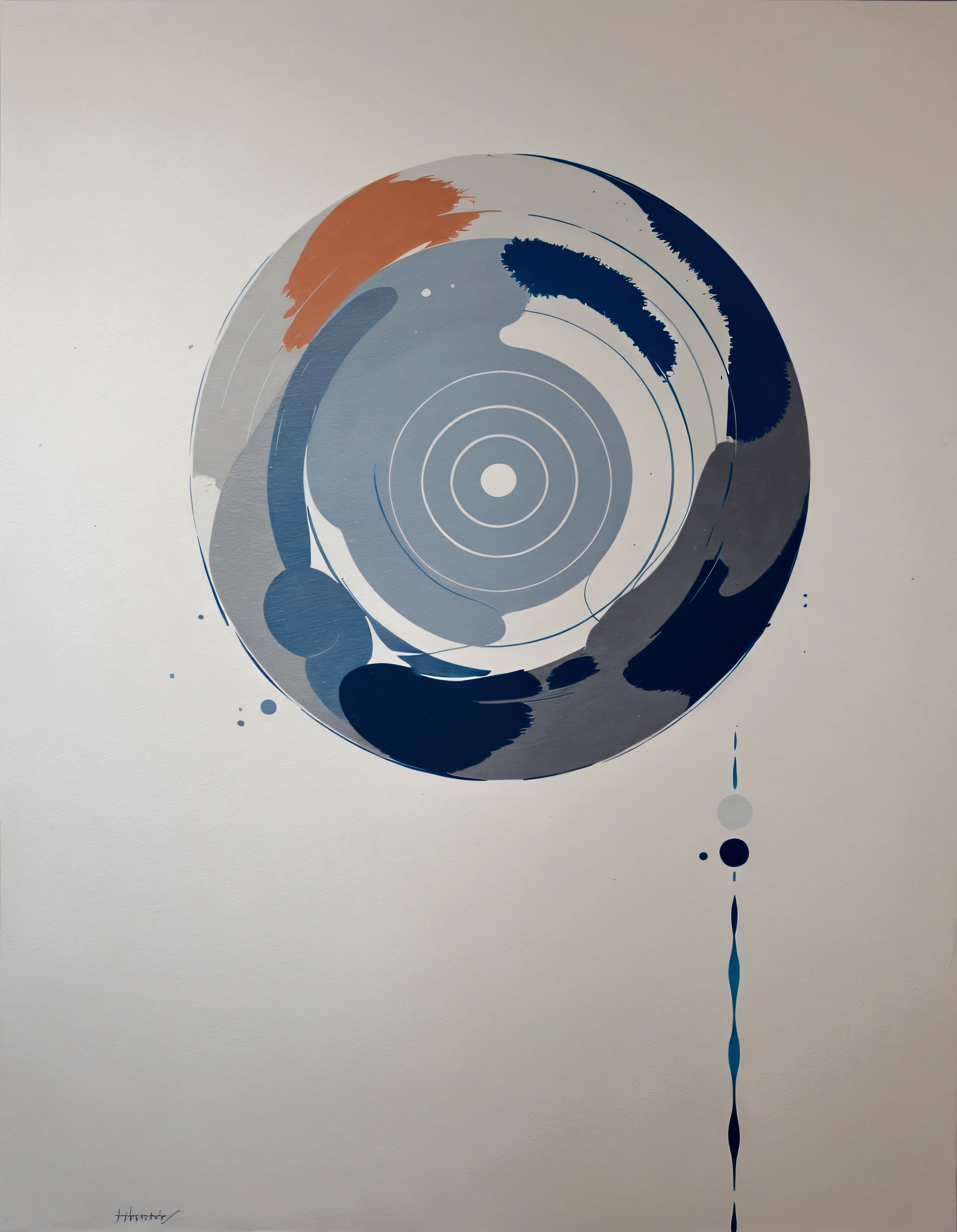 modern abstract painting, grey, blue, salmon color, Round asymmetrical abstract graphics, harmonious colors, major, high quality, Brushstrokes, balanced composition