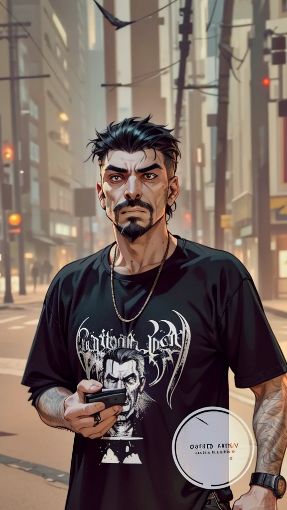 (extremely detailed 8k wallpaper), dark theme, Vampire the Masquerade, modern horror, 2020s, middle-aged man, homeless, wearing dirty and torn clothes, sharp focus, (subsurface scattering:1.1), award-winning photography, centered face, Kevin Richardson's face, ((a Caitiff vampire))), half-body shot:1.1, short black hair, supernatural black eyes, black beard and goatee, serious expression, on a street street by night near the beach, dramatic lighting