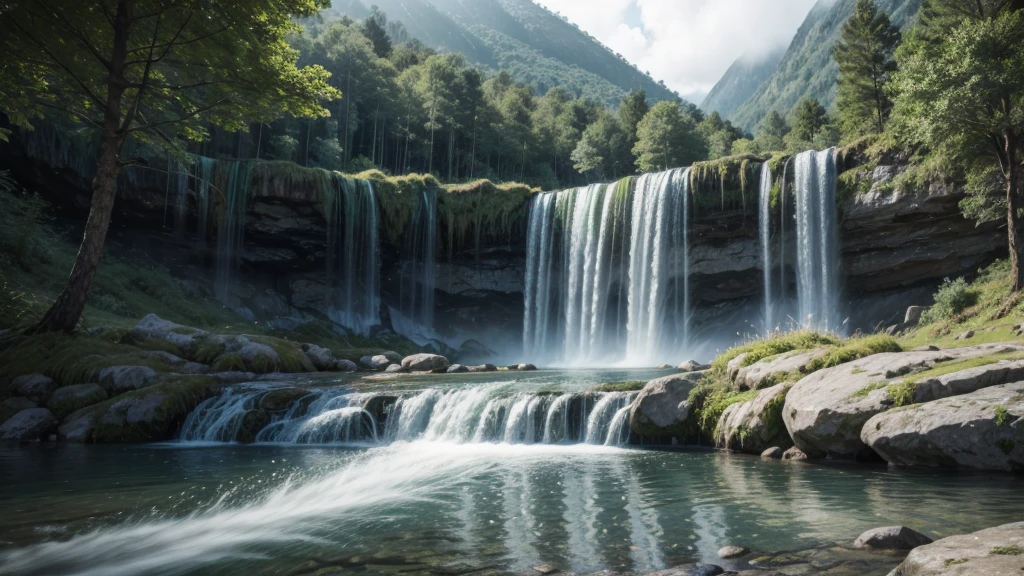landscape waterfall ultra realistic ultra detailed