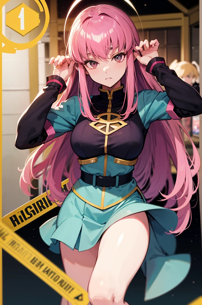 Highest quality, masterpiece, High resolution, alone, （Haman Khan），（機動戦士ZGundam），（Zeon_uniform），（Black‗Mantle），（pink_Hair Color），Gundam，Cybele，（Funnel）、Bob haircut，Bangs‗Hairstyle，Young Girl，Starry Sky_background，Anime Style, Highest quality, 4K, masterpiece,， alone, 1,whole body，looking at the camera, Shinkai Makoto style, Sharp Eyes，（Full Finger）, （Accurate fingertips）, （The finer details）, （Anatomically correct）, (映画のbackground), Hyper Detail, (Subtle details), (Intricate details),