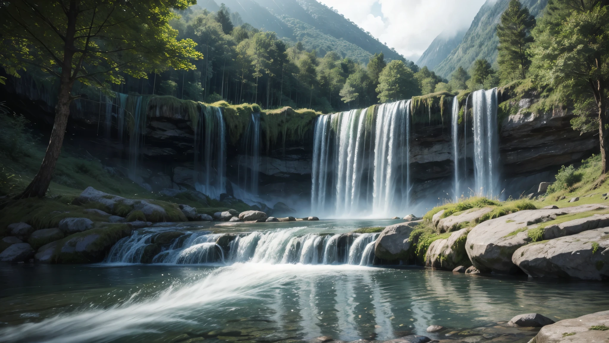 landscape waterfall ultra realistic ultra detailed
