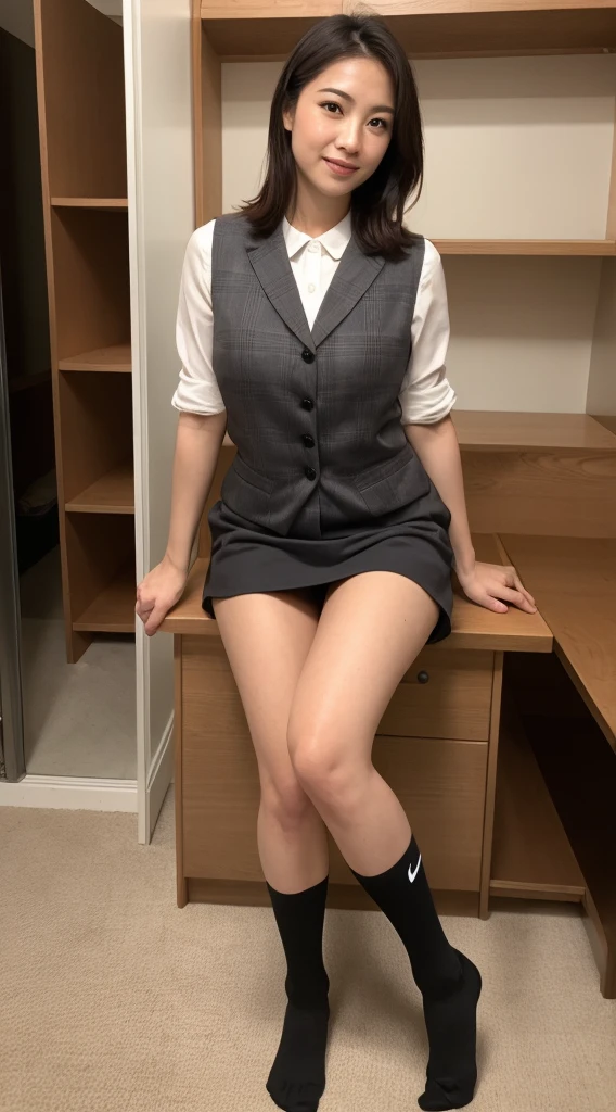 LAHO Beauty. Very sexy, Office lady with strong sexual desires. 35year-old office lady, M-shaped pose with legs spread. SEXしたそうな顔、指をしゃぶるポーズ、The beauty of a suit, A cool beauty with big breasts that make her undershirt bulge, career woman, Japanese
Beauty. The button on my chest is about to come off, ulzzang-6500-1.1, (RAW Photos:1.2).
(Photorealistic), (Genuine:1.4), (Peace Fly). A calm-looking woman wearing a checked vest.
Large Bust Body Type. Mini skirt with exposed thighs. The legs are plump. (Ultra-realistic black Nike logo socks:Panty visible pose, There are stains on the panties:1.2). Japanese Goddess, Wearing black high heels, Sexy gaze with black socks. ((Full Body Shot:1.16)). Highlighted with knee-length socks featuring the Nike logo. Nike logo on socks. Wearing black high heels and always have one Nike logo visible on the socks.
Two perfect pairs of feet that smell bad, Beautiful hands and feet, Changing clothes in the locker room, Ultra-realistic skin texture, Shiny skin.
Holding the black socks and trying to make him smell them