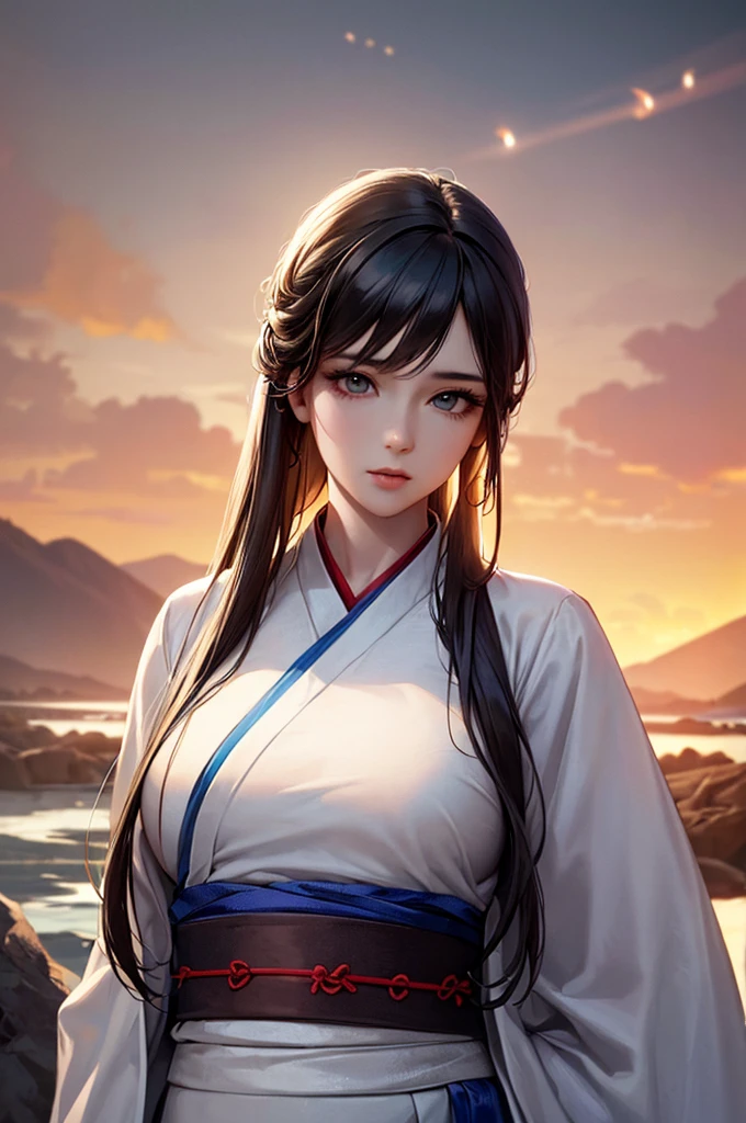 Highest quality, masterpiece, High resolution,, One girl, Detailed face, (Upper Body:1.6), Cyber City, Mountains and Rivers, night, Firefly Light, Realistic, Lots of details, (White Hanfu:1.2), (Beautiful body:1.4),