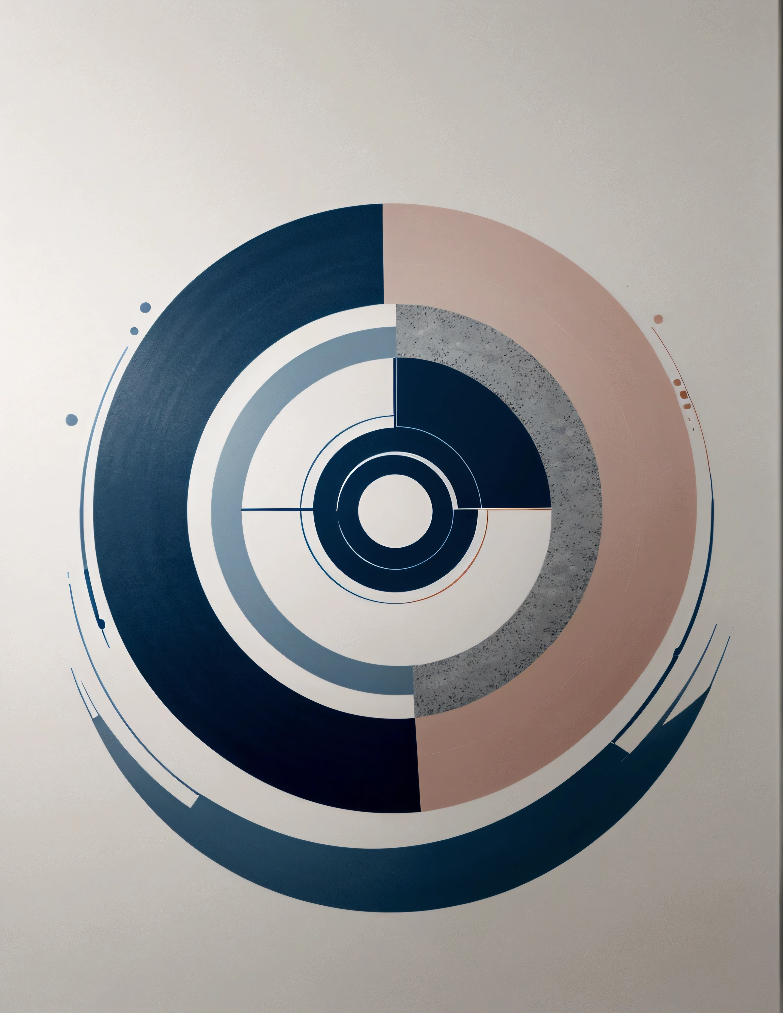 modern abstract painting, grey, blue, salmon color, Round asymmetrical abstract graphics, harmonious colors, major, high quality, Brushstrokes, balanced composition