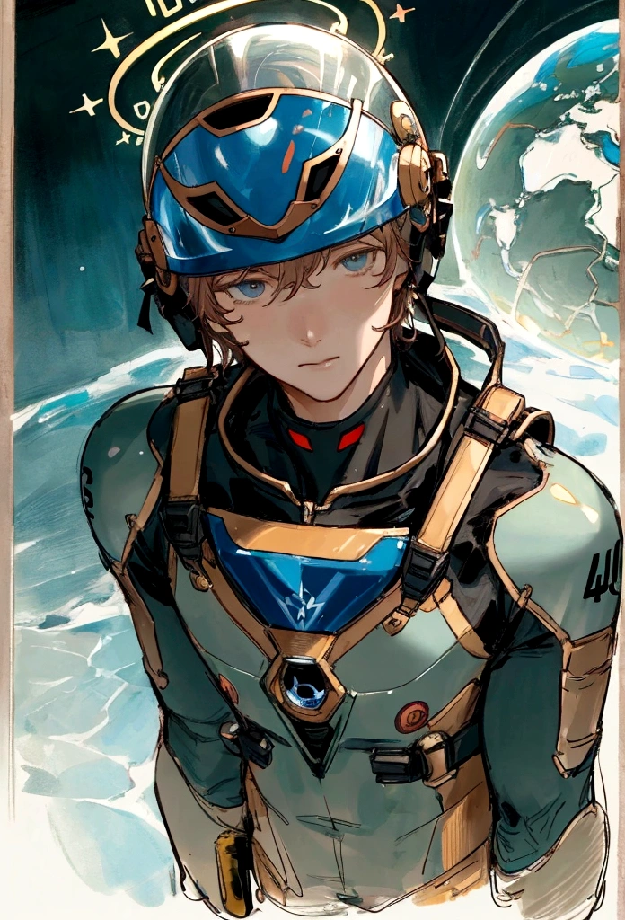 There was one wearing a helmet、man wearing diving suit, Movie Stills, Edgar Maxence and Rose Tran, Close-up of face, Future soldiers, Stills, author:Pierre Lafayette, , no helmet, male with halo, Broken Earth, Guy, Color Proofing