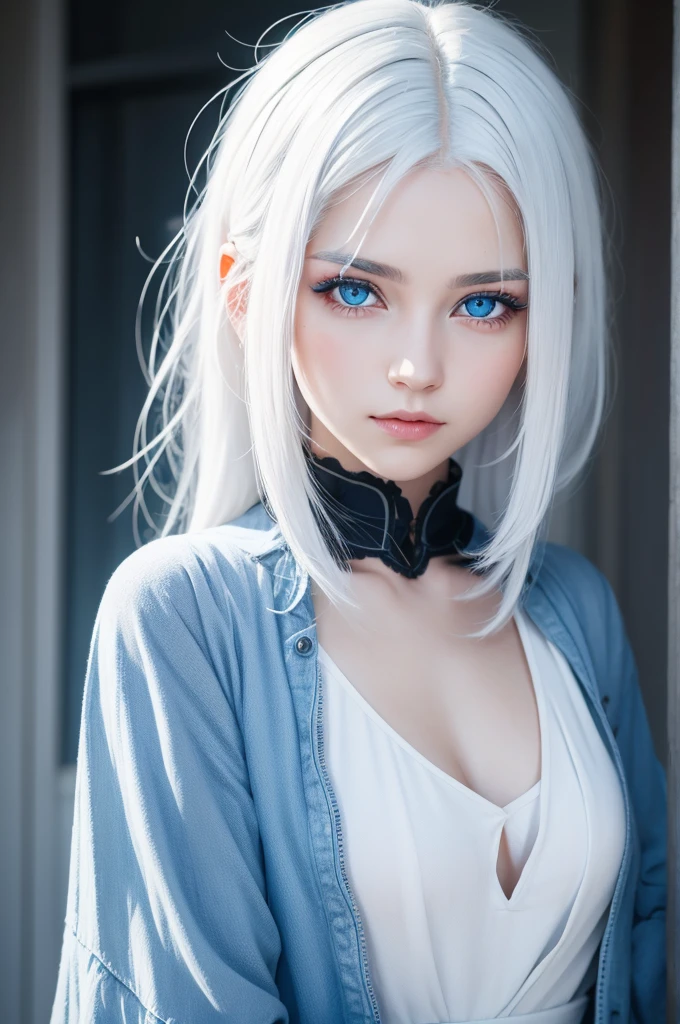 Girl with white hair, blue colored eyes