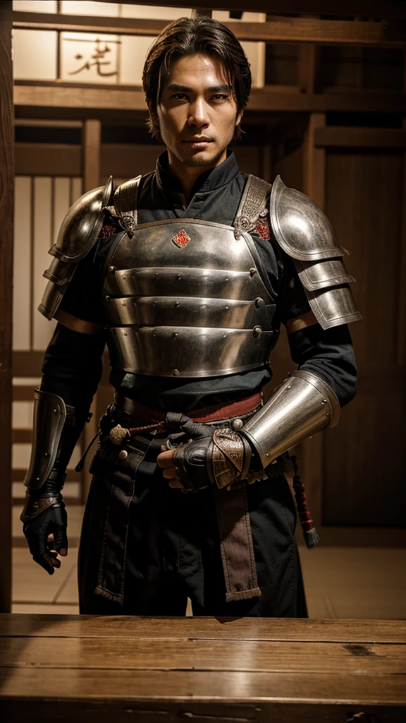 A handsome samurai warrior wearing armor