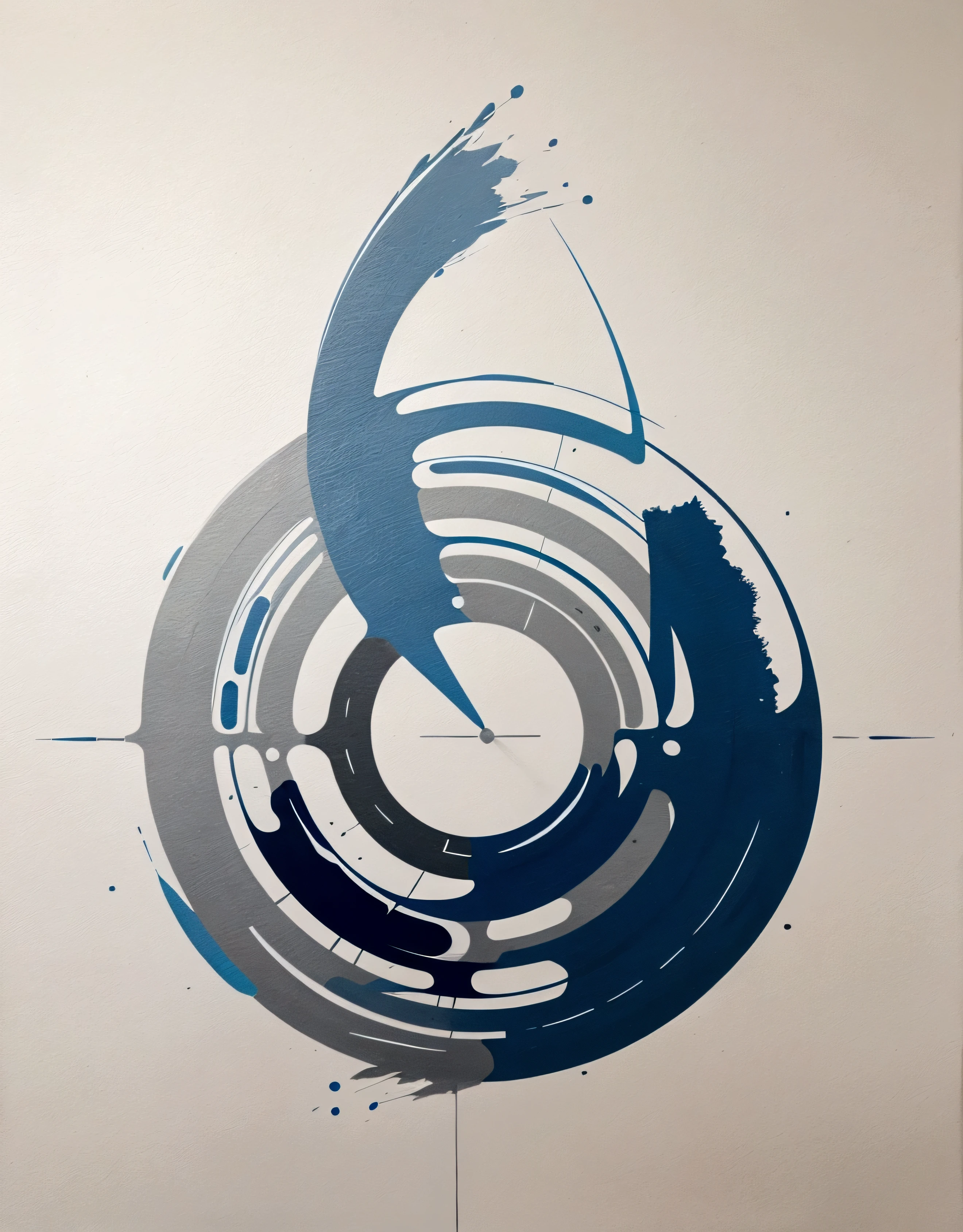 modern abstract painting, grey, blue, salmon color, Round asymmetrical abstract graphics, harmonious colors, major, high quality, Brushstrokes, balanced composition