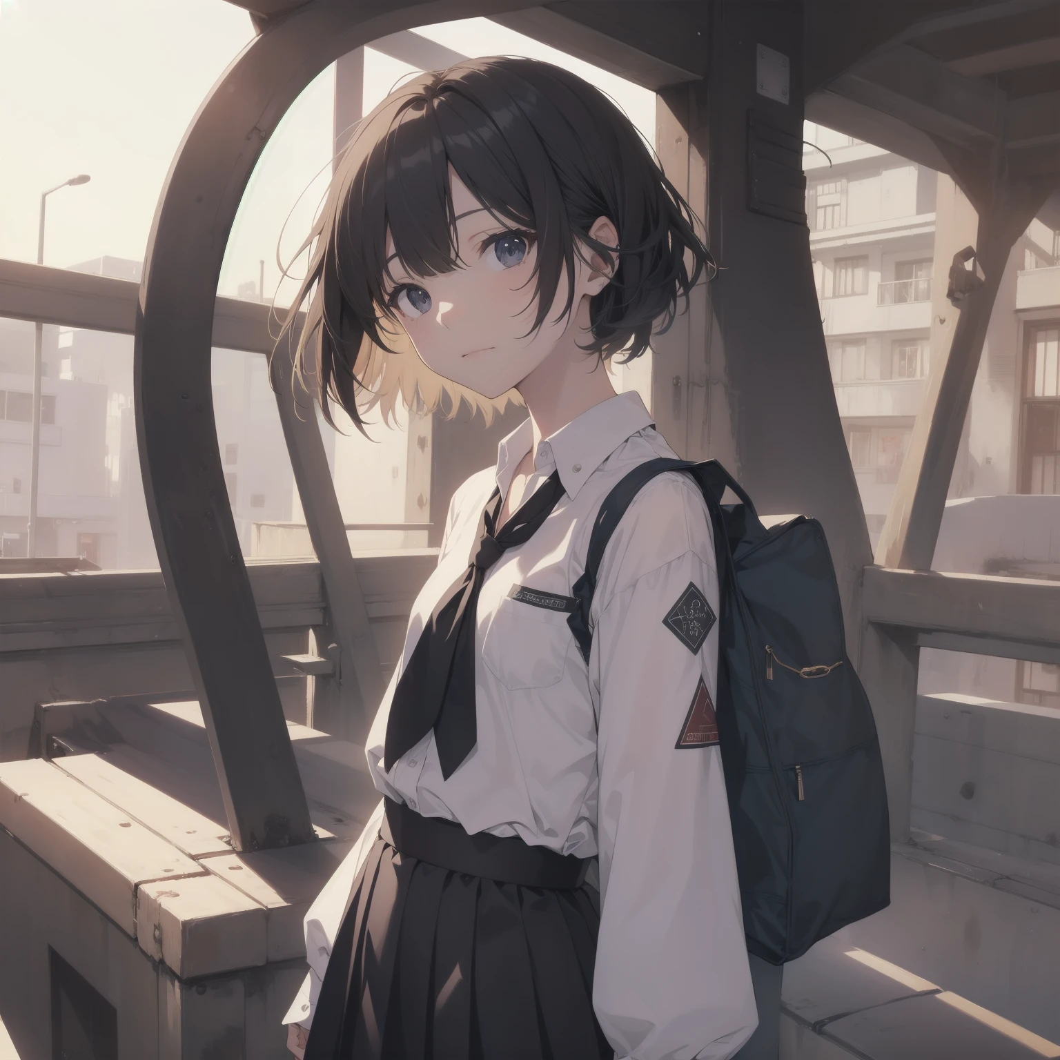 ultra-absurdres-Top quality by artist God, ultra-detailed, high resolution, anime moe artstyle, best anime 8k konachan wallpaper, pixiv contest winner, pool:2810, perfect anatomy,break, 1girl, (Please draw a girl walking sleepily to school alone. )break,(Solo,little female, 13-year-old:1.3),Full limbs, complete fingers,a junior high school student, (very short hair), short cut, flat chest, , small butt, small black eyes, beautiful detailed eyes, well-proportioned iris and pupils, expressive eyes, highres detailed hair, soft expression, salor school_uniform, sailor collar, serahuku, bow, pleated skirt,(Detailed Lighting), (Detailed background), in the School commute route. break,super detailed skin, Best cinematic lighting powered by famous artist, 8k,beauty illustration,photoshop_(medium),very aesthetic,break,((artist:takafumi )), artist:clamp ,artist:carnelian ,artist:kantoku ,