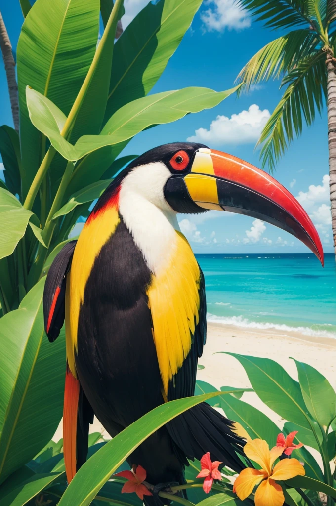 A tropical art with a toucan 