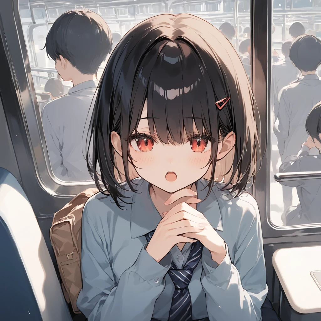 score_9, score_8_up, score_7_up, source_anime, best quality, masterpiece,ultra-detailed,official art, absurdres, highres, waifu2x, break,1girl, school girl, short hair, beautiful detailed eyes, sit, open mouth, (yawn:0.3), sleepily,night, train, break,(clear line illustration:1.2),very high resolution, very aesthetic, super detailed skin, Best sexual lighting powered by famous artist, 8k,ero picture,beauty illustration,photoshop_(medium),,(Detailed Lighting),