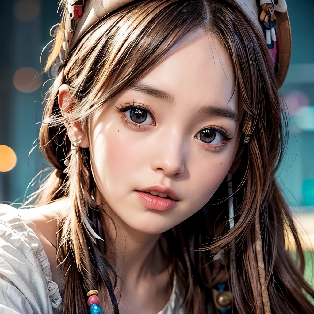 NSFW, 8k, High-level, absurd, masterpiece, best quality, primitive, very detailed CG, very detailed wallpaper, perfect lighting, Extremely detailed (((The personifying " Jack Sparrow " as a Little Girl))), MysticSight, Tyndall effect, Tyndall scattering, Studio gray background with (many Dazzling RainbowColor particles BokeH:1.28), (RoundlyButts, ThighGap), (Exposed:0.4), (Assfocus with looking ahead), BREAK (NOGIZAKA face variations) Extremely Detailed very KAWAII face variations, perfect anatomy, Childish, captivating gaze, elaborate detailed Eyes with (sparkling highlights:1.28), long eyelashes、Glossy RED Lips with beautiful details, Coquettish tongue, Rosy cheeks, Radiant PearlSkin with clear transparency . { (Dynamic LifeLike expressions:1.4) | :d) }, (large eyes:-1) .