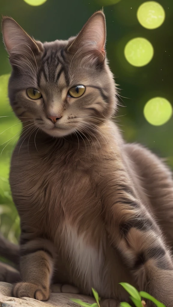 a realistic cat by a photorealistic riverbank, intricate detailed fur, beautiful feline eyes, serene nature atmosphere, dynamic cinematic composition, dramatic vibrant lighting, mesmerizing fireflies, (best quality,4k,8k,highres,masterpiece:1.2),ultra-detailed,(realistic,photorealistic,photo-realistic:1.37),highly detailed, ambient nature sounds, stunning natural beauty, peaceful ambiance