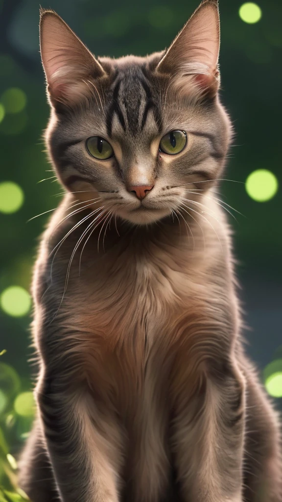 a realistic cat by a photorealistic riverbank, intricate detailed fur, beautiful feline eyes, serene nature atmosphere, dynamic cinematic composition, dramatic vibrant lighting, mesmerizing fireflies, (best quality,4k,8k,highres,masterpiece:1.2),ultra-detailed,(realistic,photorealistic,photo-realistic:1.37),highly detailed, ambient nature sounds, stunning natural beauty, peaceful ambiance