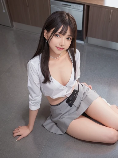 a lot of details, (underweight), 30 years old, detailed black hair, beautiful detailed hair, super fucking beautiful, delicate beautiful face, complex details beautiful and delicate eyes, perfect hands, (flat chest best quality:1.5), perfect and delicate limbs, detailed skin, best quality, ultra-detailed,(cheerful grin:1.5),
(full body:1.2), View from below, thick thighs, (legs spread:1.2), detailed long hair, beer mug, (gray business suit, gray skirt:1.3), (white panties:1.0),(showing off pantie:1.3),Izakaya