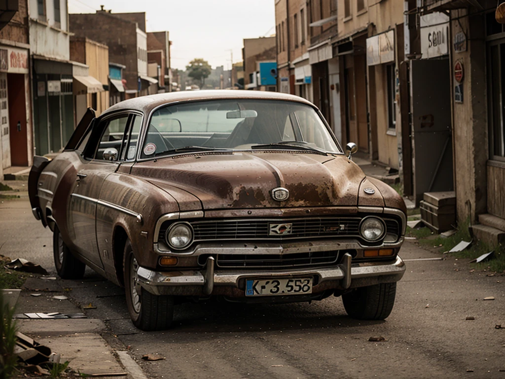 abandoned car in a ghost town