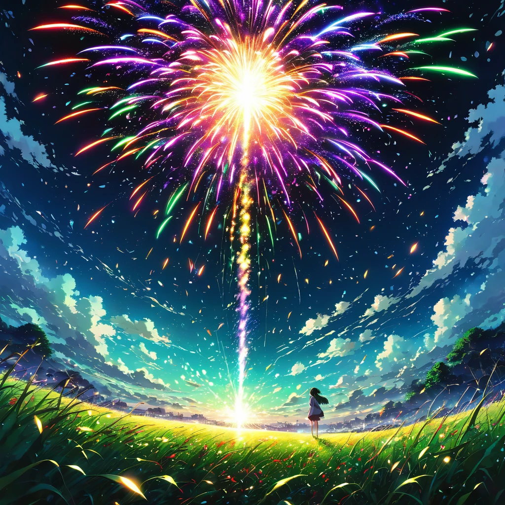 universe space, Pitch black, Darkness, No sound, Silence, firework, Explosion, explosion, Light, color, red, green, yellow, green, purple, particle, diffusion, sphere, mysterious, beautiful, Fantasy, ephemeral, moment 、beautiful Anime Scenery, Landscape painting, beautifulデジタル絵画, Andreas Rocha, beautifulアートワークのイラスト, Awesome Wallpapers, Raymond Han, 背の高いbeautiful絵画, Studio Greeble Makoto Shinkai, beautiful壁紙, Anime Scenery