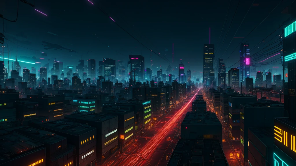 Cyberpunk city from sci-fi movie, empty street, night, view from an buildings, old shop, irregular, circuit boards, wires, intricate, super detailed, realistic, hyper realistic, high quality, best, super detail , crazy detail, very detailed, photorealistic, epic composition, best quality, 32k --v 6