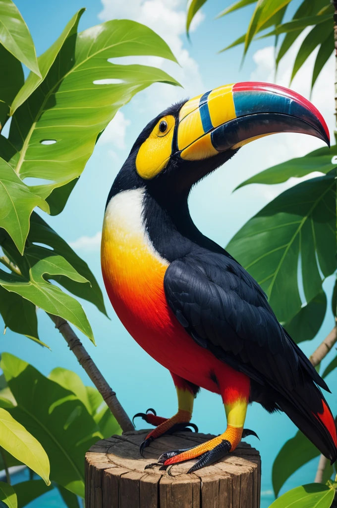 Non-realistic tropical art with a toucan