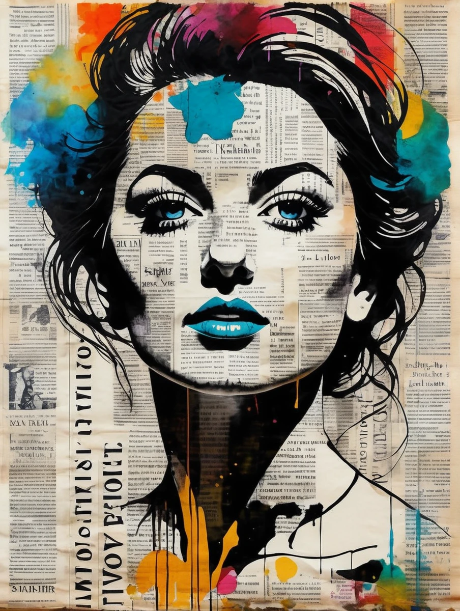 (ink on newspaper in the style of Loui Jover:1.5), NAPLES, VESUVIO, Envision an art movement where portraits capture the subject's inner thoughts and emotions as vibrant, shifting patterns of color and light
