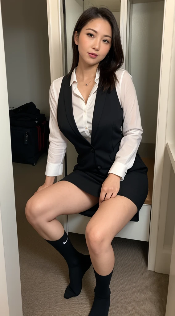 LAHO Beauty. Very sexy, Office lady with strong sexual desires. 35year-old office lady, Shaped pose with legs spread. I love sex、Sexy pose with mouth half open、The beauty of a suit, A cool beauty with big breasts that make her undershirt bulge, career woman, Japanese
Beauty. The button on my chest is about to come off, ulzzang-6500-1.1, (RAW Photos:1.2).
(Photorealistic), (Genuine:1.4), (Peace Fly). A calm-looking woman wearing a checked vest.
Large Bust Body Type. Mini skirt with exposed thighs. The legs are plump. (Ultra-realistic black Nike logo socks:Panty visible pose, There are stains on the panties:1.2). Japanese Goddess, Wearing black high heels, Sexy gaze with black socks. ((Full Body Shot:1.16)). Highlighted with knee-length socks featuring the Nike logo. Nike logo on socks. Wearing black high heels and always have one Nike logo visible on the socks.
Two perfect pairs of feet that smell bad, Beautiful hands and feet, Changing clothes in the locker room, Ultra-realistic skin texture, Shiny skin.
Holding the black socks and trying to make him smell them