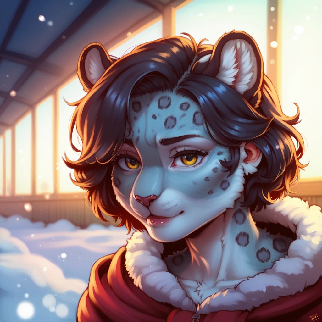 A beautiful italian girl with hair color red, petting a snow leopard cub in the snow, photorealistic, hyperrealism, stunning, award-winning photography, bokeh, vivid, beautiful lighting, HDR, 16k,brown color,40dd ,1girl