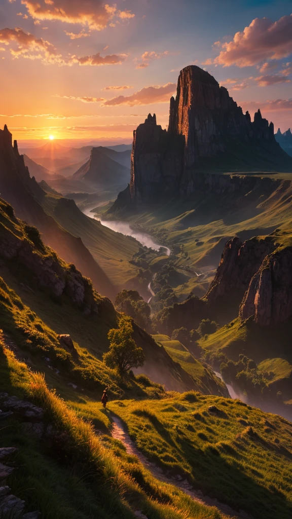 Highest quality,Fantasy,Vast land,Sunset