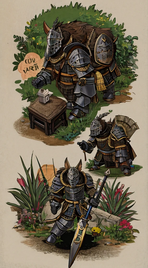 combat vombat cute animal character in a knight armor