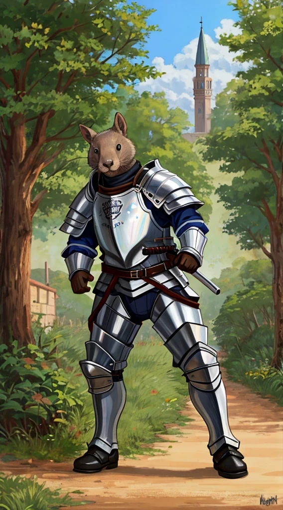 combat wombat cute wombat animal character in a knight armor
