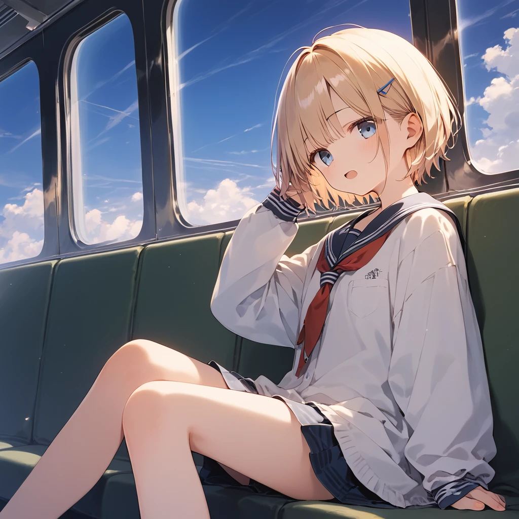 score_9, score_8_up, score_7_up, source_anime, best quality, masterpiece,ultra-detailed,official art, absurdres, highres, waifu2x, break,1girl, school girl, short hair, beautiful detailed eyes, sit, open mouth, (yawn:0.3), sleepily,night, train, break,(clear line illustration:1.2),very high resolution, very aesthetic, super detailed skin, Best sexual lighting powered by famous artist, 8k,ero picture,beauty illustration,photoshop_(medium),,(Detailed Lighting),