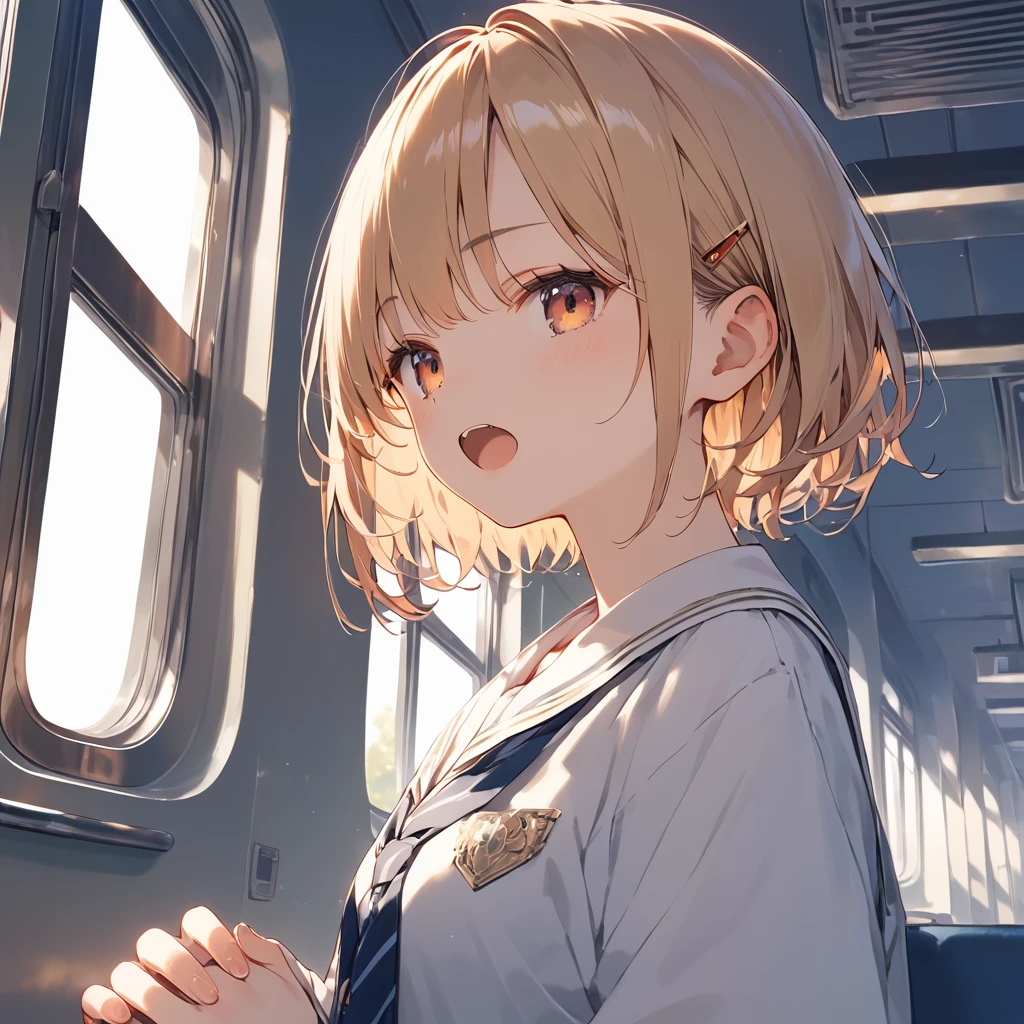 score_9, score_8_up, score_7_up, source_anime, best quality, masterpiece,ultra-detailed,official art, absurdres, highres, waifu2x, break,1girl, school girl, short hair,  beautiful detailed eyes, sit, open mouth, (yawn:0.3), sleepily,night, train, break,(clear line illustration:1.2),very high resolution, very aesthetic, super detailed skin, Best sexual lighting powered by famous artist, 8k,ero picture,beauty illustration,photoshop_(medium),,(Detailed Lighting),

