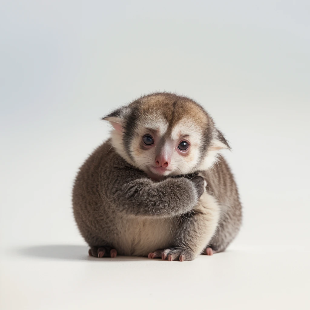 Small Animals, baby koala mixed with Slow lorises, has beard, fat,Grassroots, no background