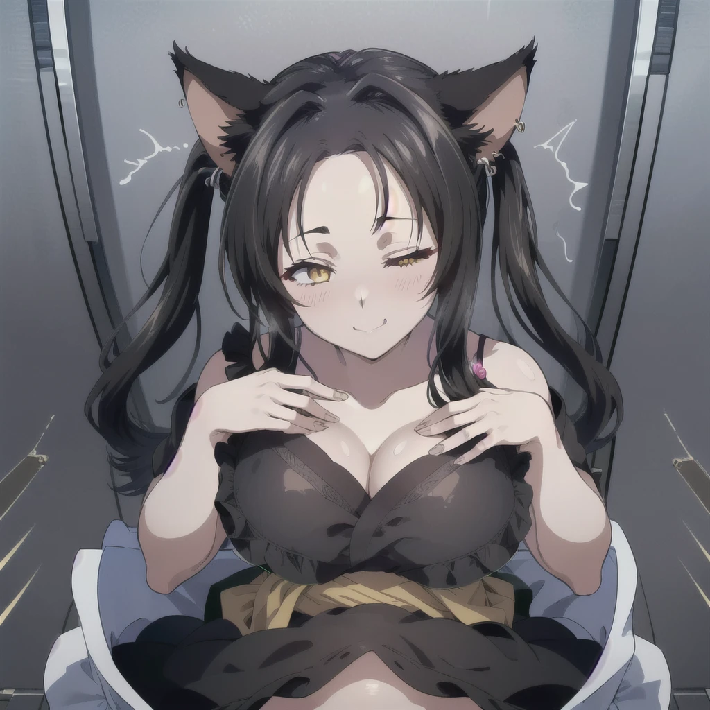 (((NSFW:1.1, girl having sex))), ((masterpiece, Best Quality, Extremely Detailed, Ultra Quality, 4k, highres,high quality)), (finely detailed, shiny skin,lighting,distinct, distinct image, high resolution, hyper detail, perfect anatomy, perfect body,bangs,1girl,solo,earrings,jewelry), (grab_fellatio, 1boy, hetero, penis, pov, oral, fellatio, hand on another's head, irrumatio Kuroka Toujou, animal ears, solo, black hair, cat ears, hair rings, long hair, makeup, slit pupils, upper body, yellow eyes, anime coloring, sash, lipstick, (one eye closed:1.1), (from above:1.2),(huge breast:1.2)
