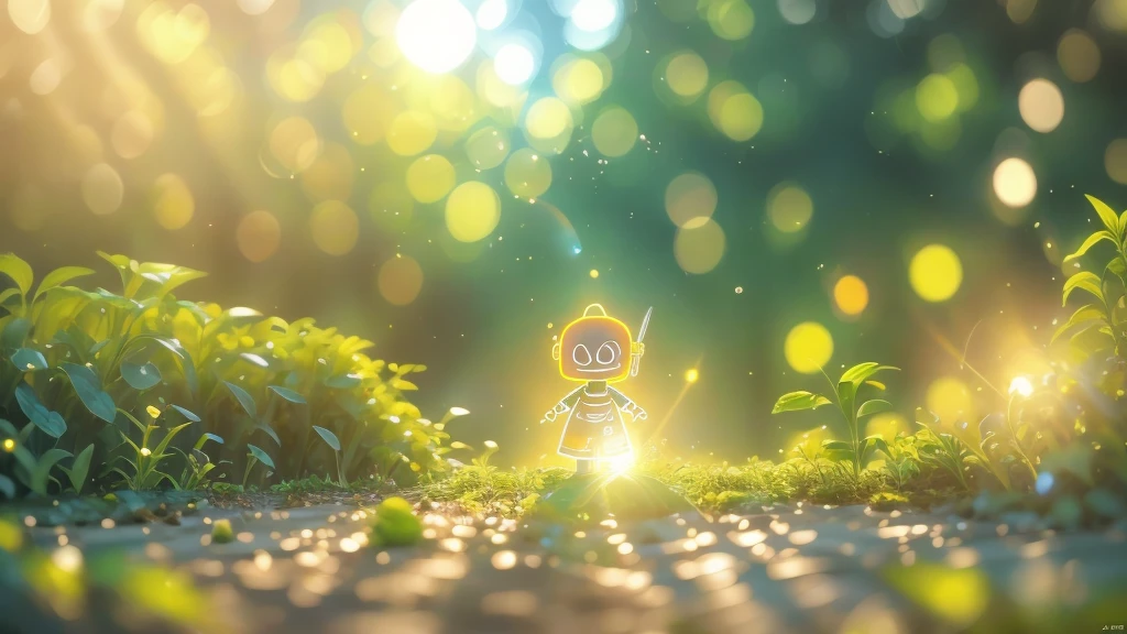 (La best quality,high resolution,Ultra Detailed,Practical),Old abandoned robot，covered in plants，The sun shines on me（ （（sunrise））），Light warm color（ （（A masterpiece full of sunshine elements）））， （（best quality））， （（Intricate details））（8k）