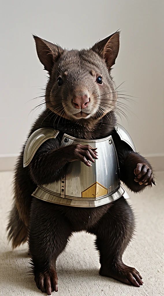 combat wombat cute wombat animal character in a knight armor
