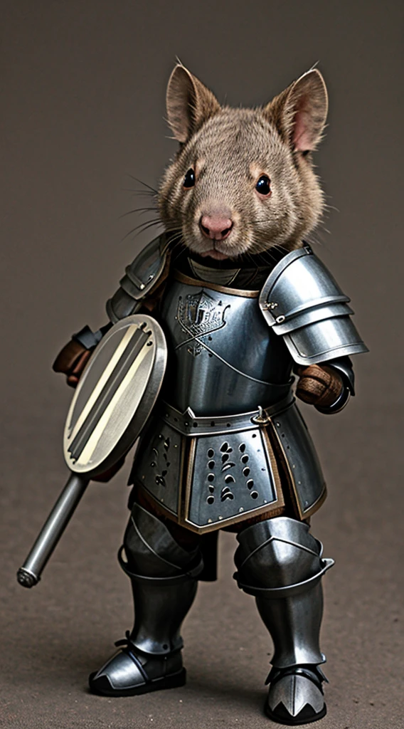 combat wombat cute wombat animal character in a knight armor