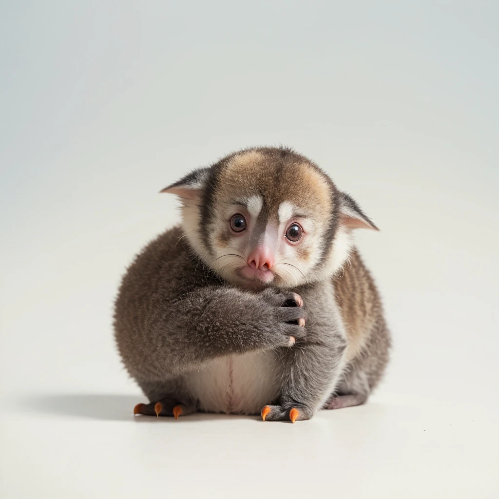 Small Animals, baby koala mixed with Slow lorises, has beard, fat,Grassroots, no background, (Puffin head, gold eyes)