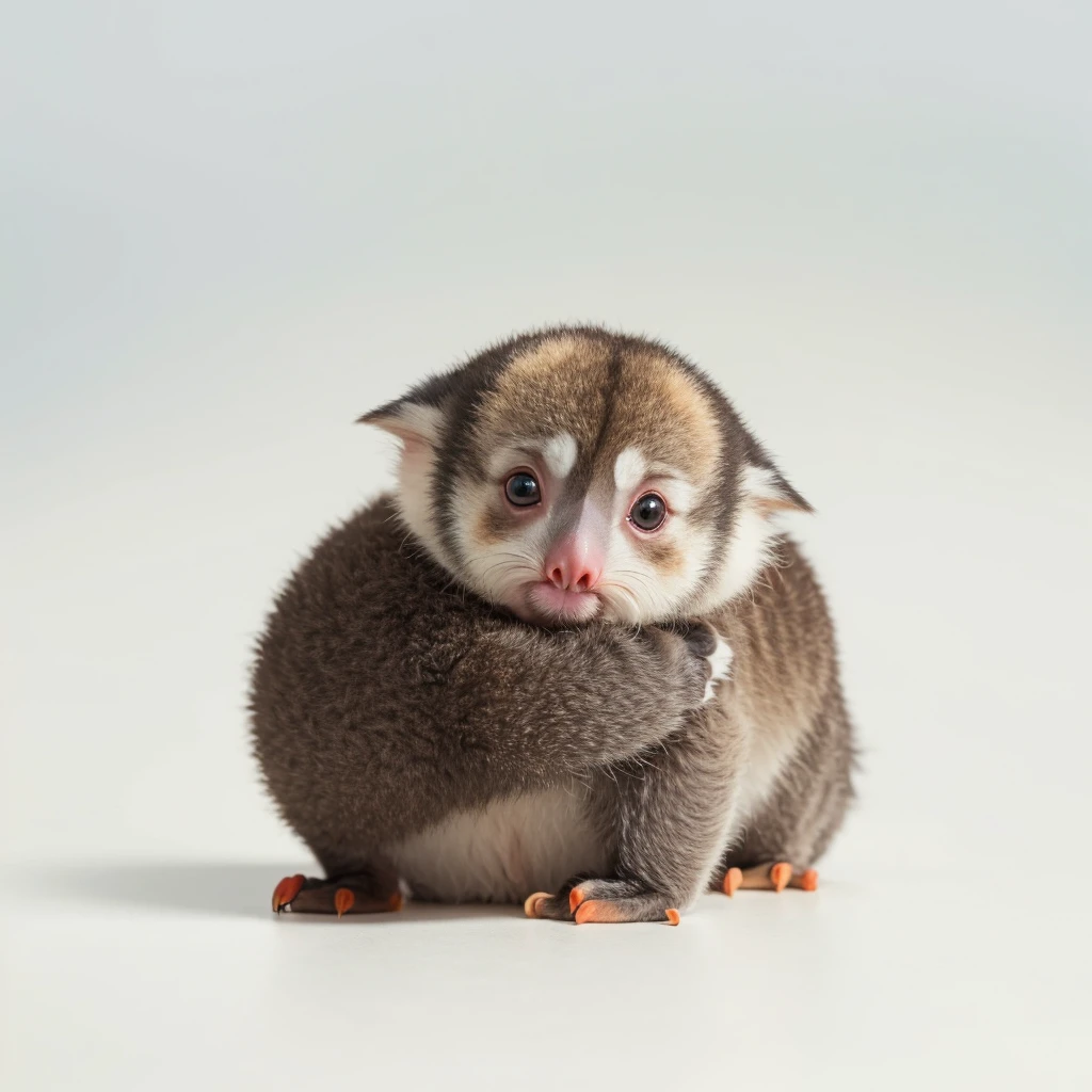 Small Animals, baby koala mixed with Slow lorises, has beard, fat,Grassroots, no background, (Puffin head, gold eyes)
