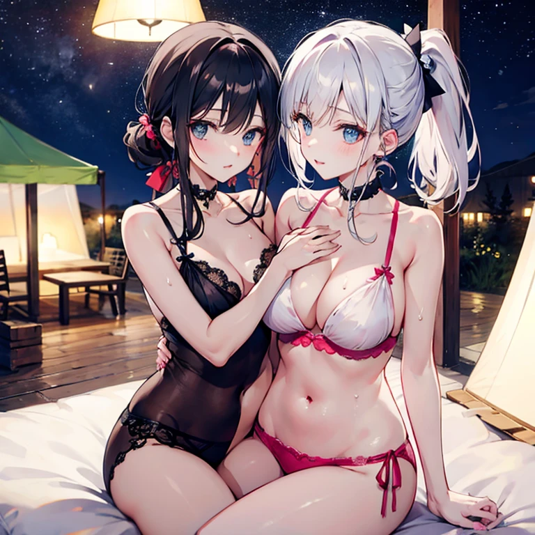 Ponytail sisters，camp，sexy，night