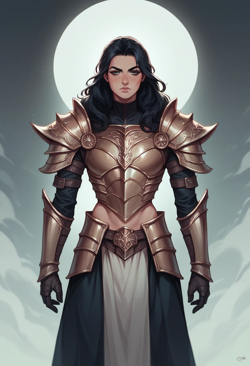 Beautiful woman with a tall figure,Wearing armor,Black hair super realistic、Rich in details