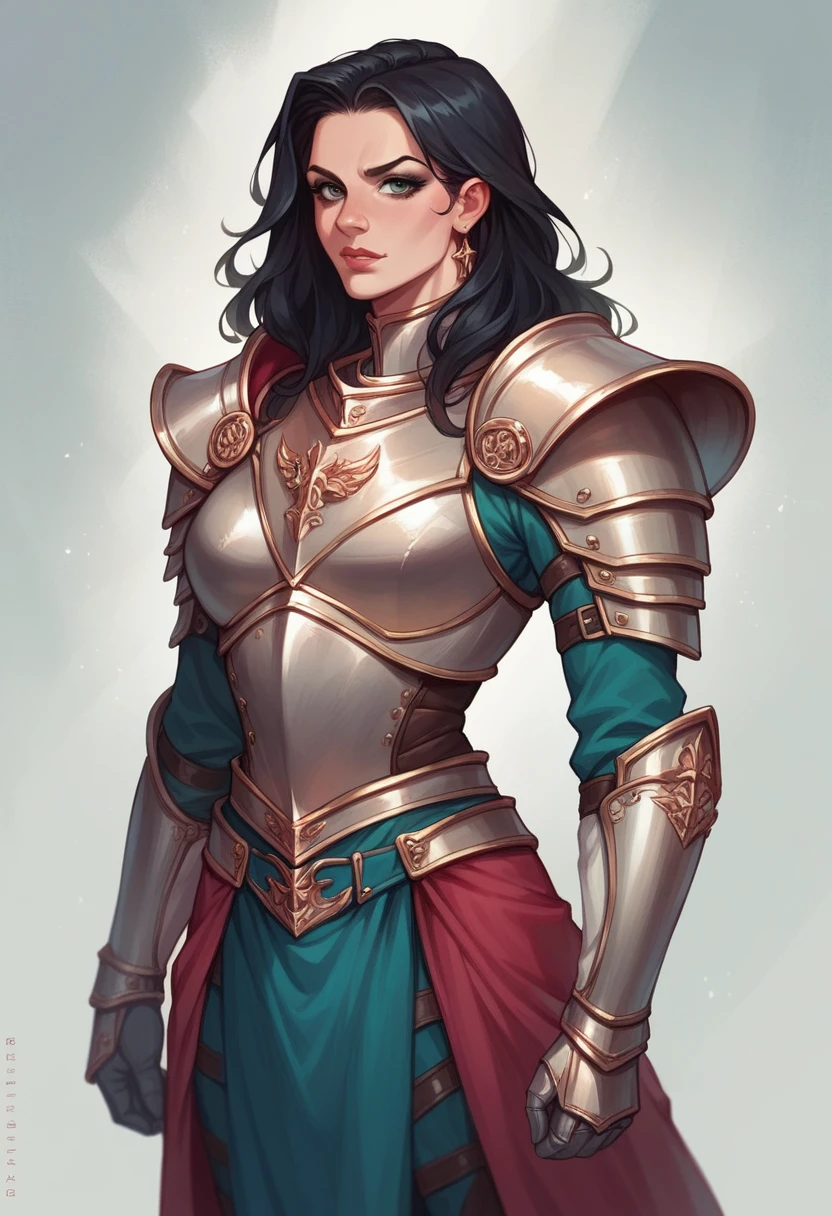 Beautiful woman with a tall figure,Wearing armor,Black hair super realistic、Rich in details
