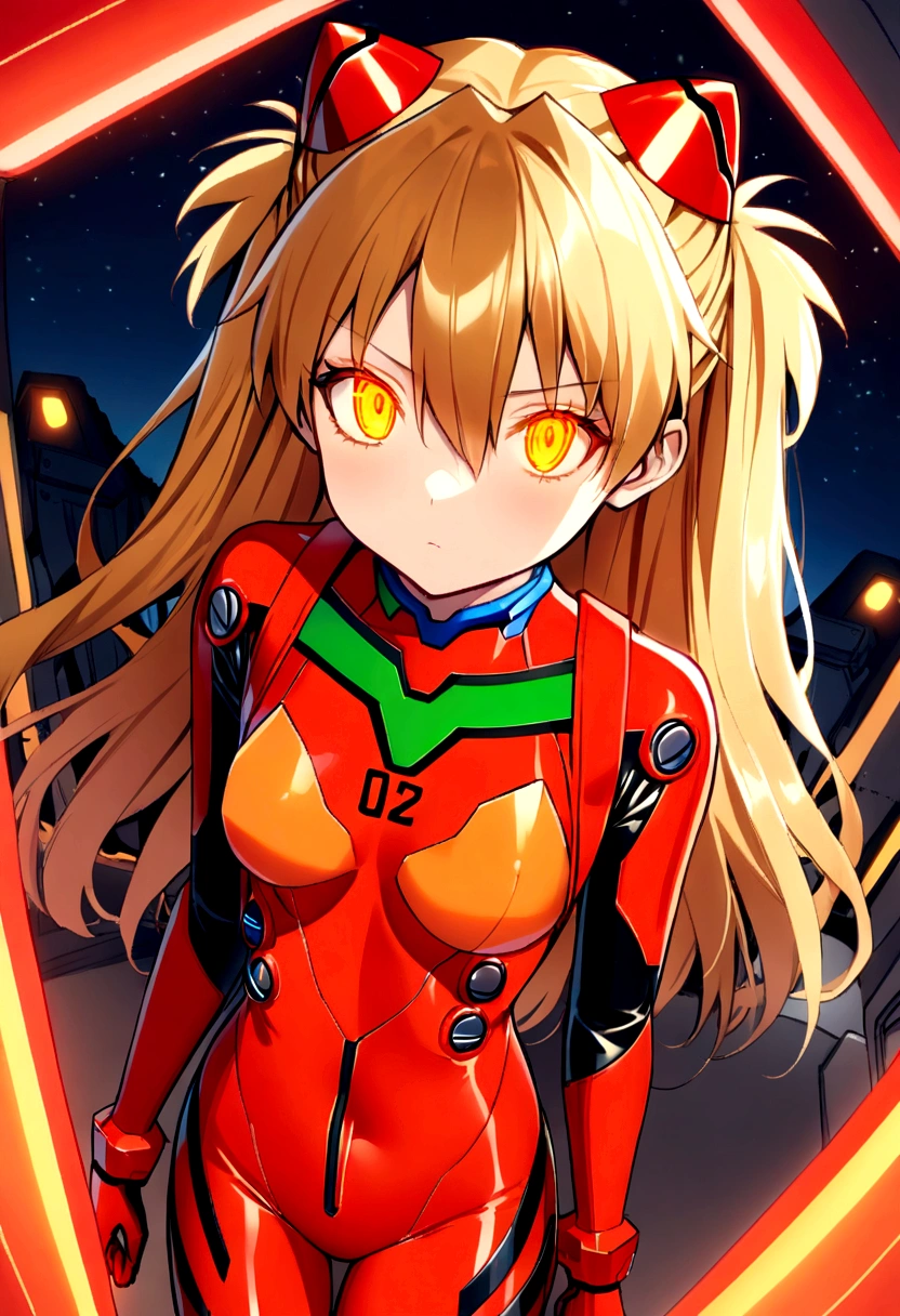 (Overhead view),dynamic angle,ultra-detailed, illustration, close-up, straight on, 1girl, 
 ((souryuu asuka langley, interface headset, red bodysuit:1.4, blonde)),Her eyes shone like dreamy stars,(glowing eyes:1.233),(beautiful and detailed eyes:1.1),(expressionless,closed mouth),(standing), 
(mechanic room with toolsand spaceship windowin a white SPACESHIP),
(night:1.2),dreamy, [[delicate fingers and hands:0.55]::0.85],(detail fingers), jack-o pose