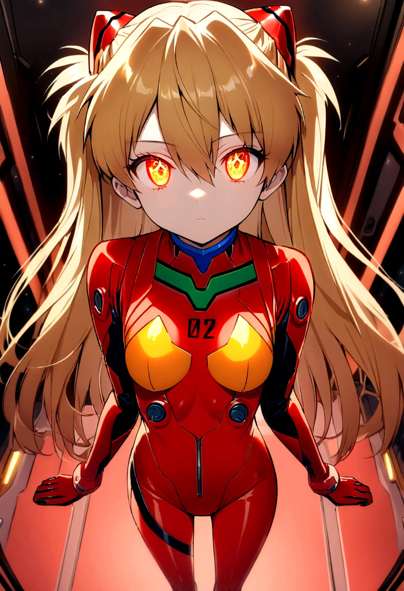 (Overhead view),dynamic angle,ultra-detailed, illustration, close-up, straight on, 1girl, 
 ((souryuu asuka langley, interface headset, red bodysuit:1.4, blonde)),Her eyes shone like dreamy stars,(glowing eyes:1.233),(beautiful and detailed eyes:1.1),(expressionless,closed mouth),(standing), 
(mechanic room with toolsand spaceship windowin a white SPACESHIP),
(night:1.2),dreamy, [[delicate fingers and hands:0.55]::0.85],(detail fingers), jack-o pose