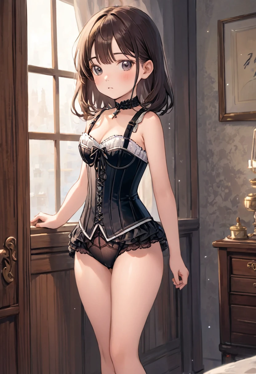 , In underwear、Wearing long drawers、Wearing a corset