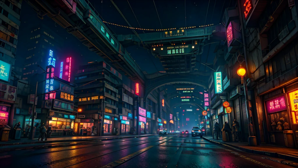 Cyberpunk city from sci-fi movie, empty street, night, chinoiserie buildings, bridge, old shop, irregular, circuit boards, wires, intricate, super detailed, realistic, hyper realistic, high quality, best, super detail , crazy detail, very detailed, photorealistic, epic composition, best quality, 32k --v 6
