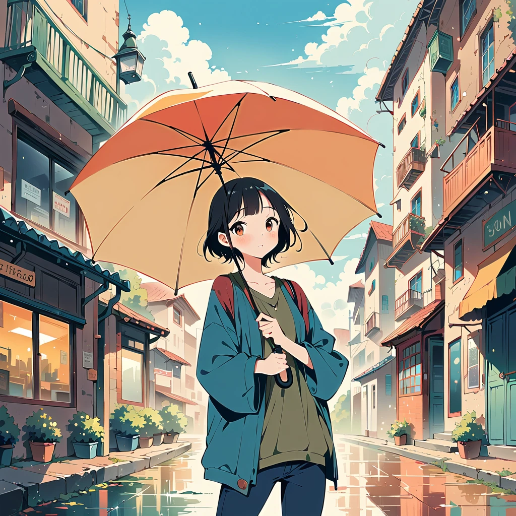 ((anime:1.4,illustration)),(masterpiece, top quality, best quality),(ultra-detailed, absolutely resolution),((16k, high res)), (((Pikachu holding an umbrella in the rain, a rainbow is out, the sky is half sunny and half rainy)) ((cozy lofi illustration:1.4)), ((anime:1.4, illustration)),(masterpiece, top quality, best quality),(ultra-detailed, absolutely resolution),((16k, high res))