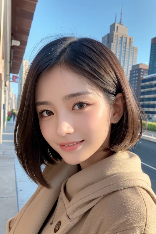 
(((Face close-up)))、(((Brown, shoulder-length, straight short bob)))、(((She has the New York skyline in the background、Posing like a model at a beauty salon。.)))、(((Casual black long sleeve winter outfit)))、Half Japanese and half Korean、18-year-old girl、Independent、Look forward、Light eye makeup、Brown Hair Color、Flat 、Hair blowing in the wind、Quality of actress、Shiny, Ultra-realistic faces、Smiling face、Watery eyes、look up、Subtle lighting effects、 Ultra-Realistic Capture、Very detailed、High resolution 16K human skin closeup。Skin texture must be natural、The details must be clear enough to identify pores.、skin is healthy、Must be of uniform tone、Use natural light and color、Classic high-quality images taken by modeling agencies&#39;Exclusive photographer、smile