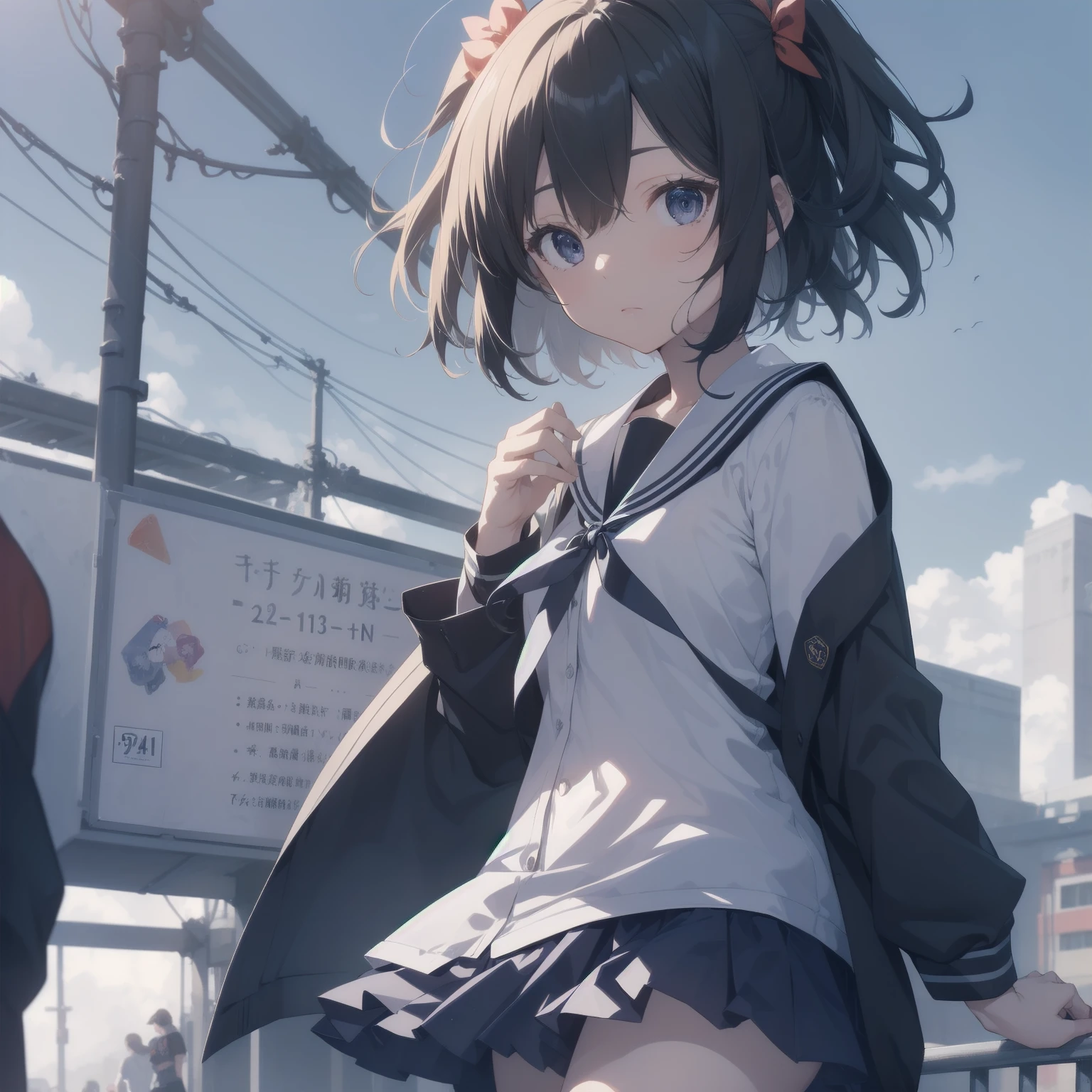 ultra-absurdres-Top quality by artist God, ultra-detailed, high resolution, anime moe artstyle, best anime 8k konachan wallpaper, pixiv contest winner, pool:2810, perfect anatomy,break, 1girl, (Please draw a girl walking sleepily to school alone. )break,(Solo,little female, 13-year-old:1.3),Full limbs, complete fingers,a junior high school student, (very short hair), short cut, flat chest, , small butt, small black eyes, beautiful detailed eyes, well-proportioned iris and pupils, expressive eyes, highres detailed hair, soft expression, salor school_uniform, sailor collar, serahuku, bow, pleated skirt,(Detailed Lighting), (Detailed background), in the School commute route. break,super detailed skin, Best cinematic lighting powered by famous artist, 8k,beauty illustration,photoshop_(medium),very aesthetic,break,((artist:takafumi )), artist:clamp ,artist:carnelian ,artist:kantoku ,