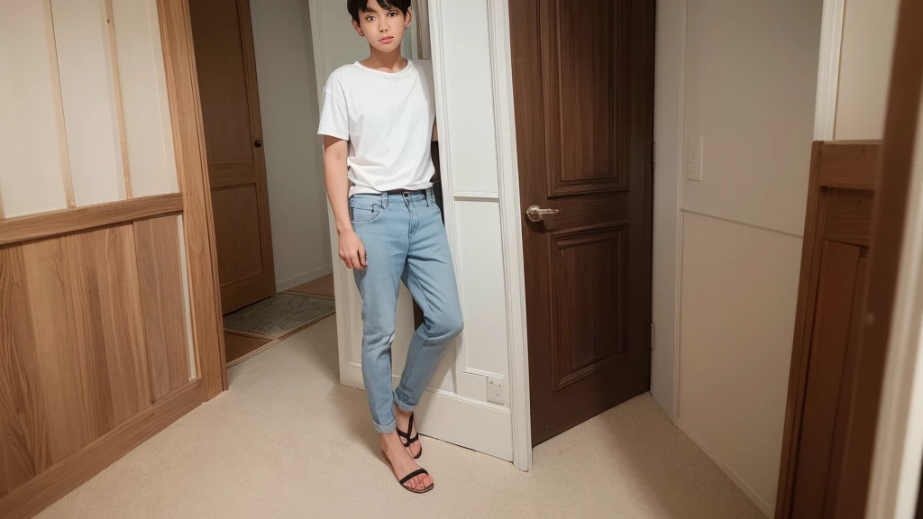 a young man in casual clothes, com muito dinheiro espalaHDo em volta, in a house, vertical view, HD, realisitic ,